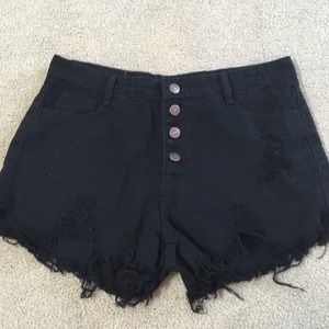 Ripped black denim high waisted shorts